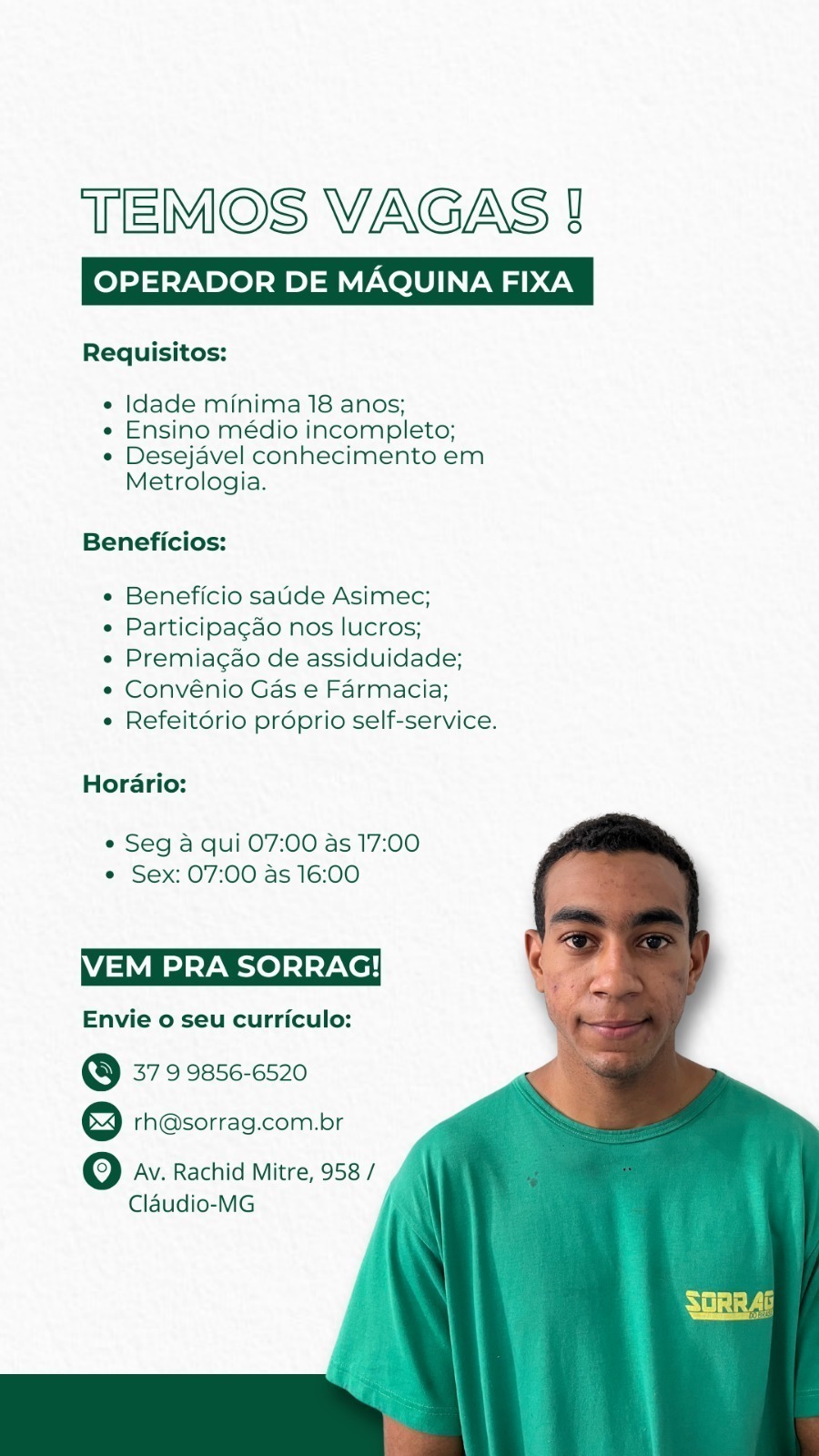 Cartaz da vaga Operador de Máquina Fixa