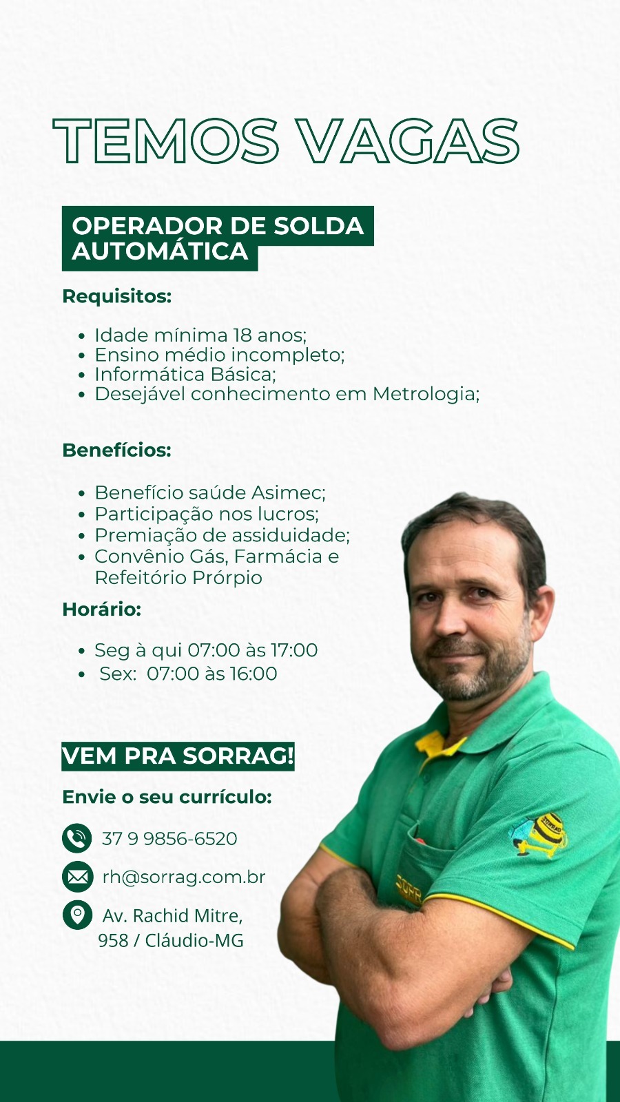 Cartaz da vaga Operador de Solda Automática